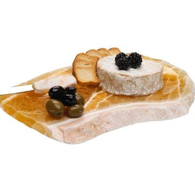 Calcite cheese tray with knife, also perfect for sushi as the knife well can be used for wasabi and sauce! $45