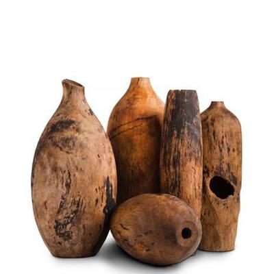 Set of 6 Balinese vintage wood bottles, hand carved - $350