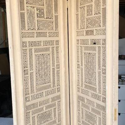 4 mahogany with inlaid brass Indian screens, presently painted cream $1200 for all 3