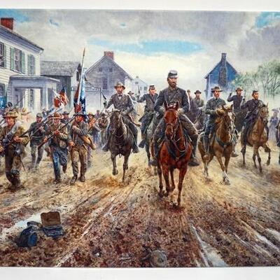 1011	MORT KUNSTLER LIMITED ED GICLEE ON CANVAS  SIGNED AND NUMBERED CG5, *THE RACE DOWN CHESTER STREET*. 21 IN X 32 IN OVERALL
