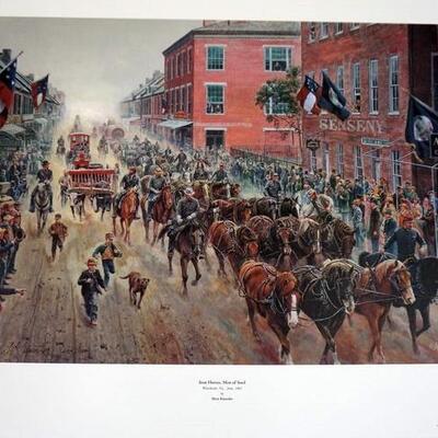 1059	MORT KUNSTLER LIMITED ED PRINT  SIGNED , *IRON HORSES, MEN OF STEEL*. 23 1/2 IN X 29  IN OVERALL
