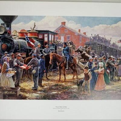 1013	MORT KUNSTLER LIMITED ED PRINT  SIGNED AND NUMBERED 41, *VICTORY RODE THE RAILS*. 21 IN X 35 IN OVERALL
