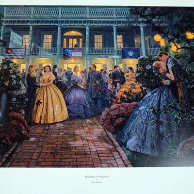 1042	MORT KUNSTLER LIMITED ED PRINT  SIGNED AND NUMBERED 1834, *MOONLIGHT AND MAGNOLIAS*. 21 1/2 IN X 33 1/2  IN OVERALL
