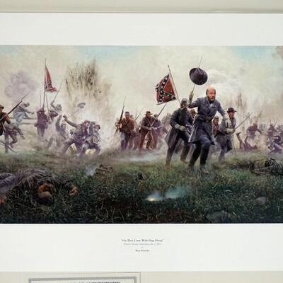 1002	MORT KUNSTLER LIMITED ED PRINT  SIGNED AND NUMBERED 783, *ON THEY CAME WITH FLAGS FLYING*. 19 1/2 IN X 35 IN OVERALL
