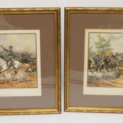 1128	2 FRAMED PRINTS DEPICTING BATTLES DURING THE CIVIL WAR BY THE WERNER CO 1899, *HORSE ARTILLERY* & *CAVALRY CHARGE OF THE REGULARS*,...