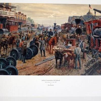 1023	MORT KUNSTLER LIMITED ED PRINT  SIGNED AND NUMBERED 957, *JACKSON COMMANDEERS THE RAILROAD*. 19 1/2 IN X 34 1/2 IN OVERALL
