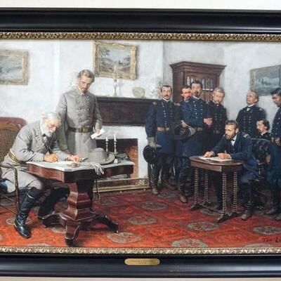 1092	TOM LOVELL LIMITED ED GICLEE ON CANVAS  SIGNED AND NUMBERED CG 8/50, *SURRENDER AT APPOMATTOX*. 16 IN X 38 IN OVERALL
