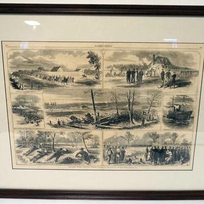 1103	FRAMED CIVIL WAR HARPERS WEEKLY, OUR ARMY BEFORE YORKTOWN, VA. 29 1/4 IN X 22 3/4 IN OVERALL
