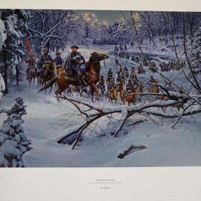 1027	MORT KUNSTLER LIMITED ED PRINT  SIGNED AND NUMBERED 744, *CONFEDERATE CROSSING*. 23 3/4 IN X 33 IN OVERALL
