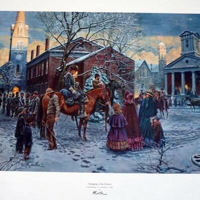 1021	MORT KUNSTLER LIMITED ED PRINT  SIGNED AND NUMBERED 529, *CHANGING OF THE PICKETS*. 23 3/4 IN X 34 1/2 IN OVERALL
