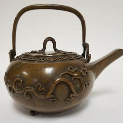 1047	ASIAN BRONZE TEAPOT W/APPLIED DRAGON ON EXTERIOR, 6 1/4 IN HIGH
