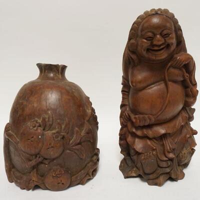 1221A	2 CARVED WOODEN ASIAN PIECES, CARVING OF A MAN & WOODEN VESSEL, TALLEST IS 12 1/4 IN HIGH	50	100	25	PLEASE PAY ATTENTION FOR DAILY...