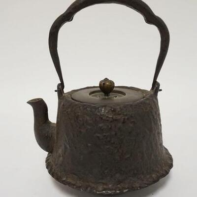 1045	ASIAN CAST IRON TEAPOT W/CHARACTER MARKS ON INSIDE OF BRONZE LID, 8 IN HIGH
