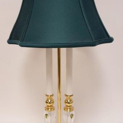 1108	WATERFORD TABLE LAMP W/ WATERFORD SHADE. 28 IN H 
