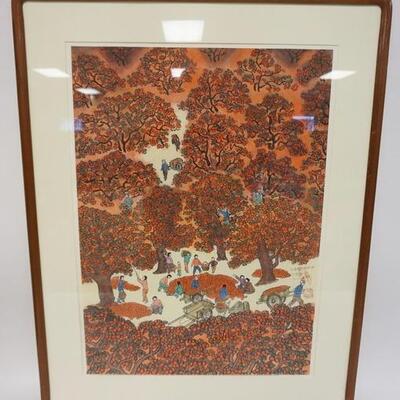 1282	FRAMED SIGNED ASIAN PRINT DEPICTS FRUIT TREES & ORCHARD WORKERS, 25 1/2 IN X 32 1/2 IN INCLUDING FRAME	70	150	25	PLEASE PAY...