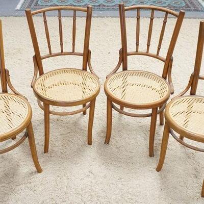 1131	LOT OF FOUR BENT WOOD CANE SEAT CHAIRS W/ TURNED SPINDLE BACKS
