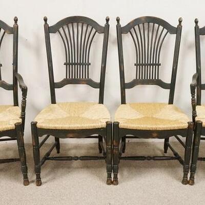 1080	HABERSHAM CHAIRS GROUP OF 4 COUNTRY FRENCH RUSH SEAT CHAIRS, 2 ARM & 2 SIDE
