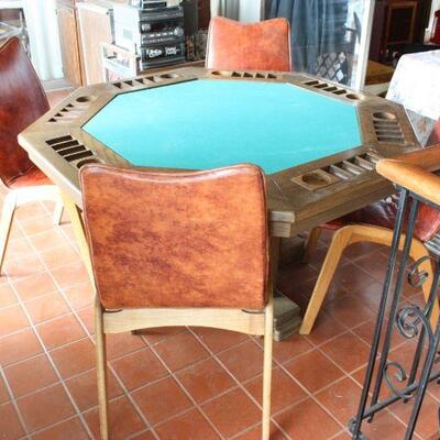 Oak Gaming Table with 4 Mid-century Chairs