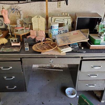 Vintage Tank Desk, Sewing Machine, Baby Lock Serger