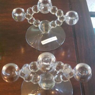 pair of glass candle holders