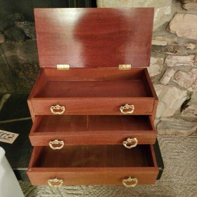 
#2052 • Wooden Keepsake Chest measures approx 17x8.5x13