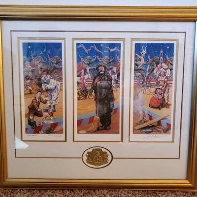#3768 â€¢ "Emmett Kelly in the Spotlight" Commemorative Edition Tryptich by Leighton Jones with COA