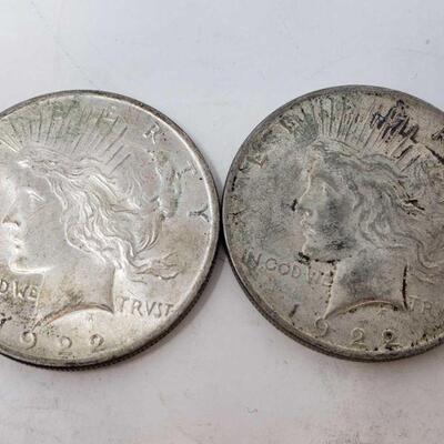 2640	

Two 1922 Silver Peace Dollars
Two 1922 Silver Peace Dollars
