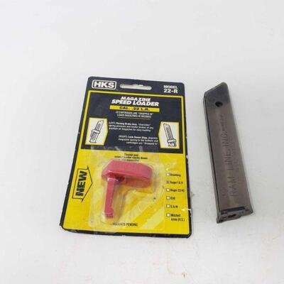 2112	

One Ram Line .22 Cal 20 Round Magazine and HKS .22 L.R. Speed Loader
One Ram Line .22 Cal 20 Round Magazine and HKS .22 L.R. Speed...