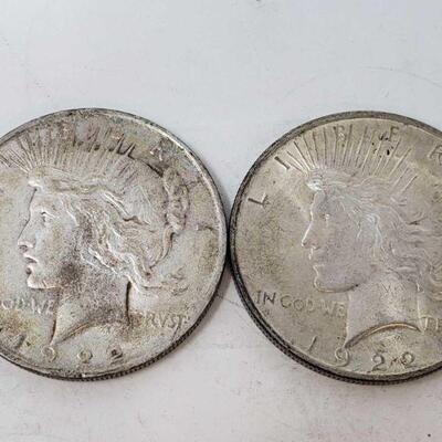 2642	

Two 1922 Silver Peace Dollars
Two 1922 Silver Peace Dollars