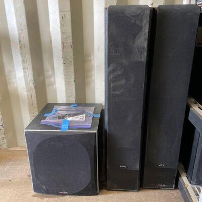 4050	

2 Infinity Tower Speaker, Polk Audio Subwoofer
Tower Speakers 8â€x13â€x40â€ Sub 15â€x17â€x16â€