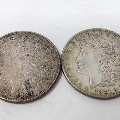 2632	

Two 1921-S Morgan Silver Dollars
Two 1921-S Morgan Silver Dollars