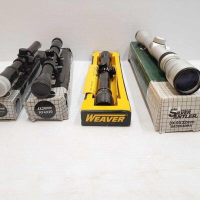 2126	

Two Tasco Scopes, One Weaver Scope, and One Silver Antler Telescope
Two Tasco Scopes, One Weaver Scope, and One Silver Antler...