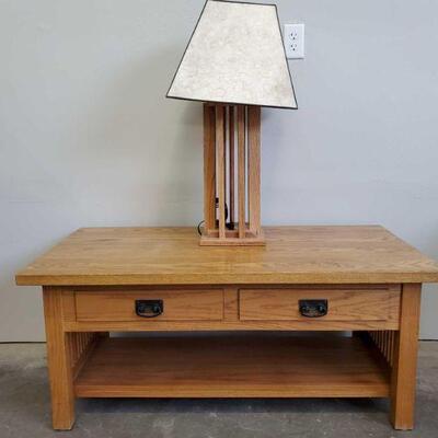 #3604 â€¢ Wooden Table And Wooden Lamp
