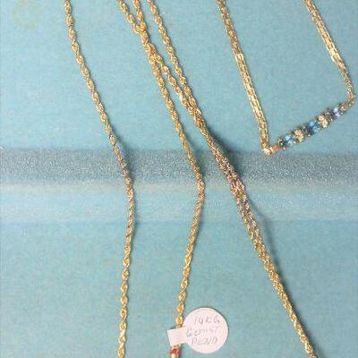 14K Gold Necklace and Bracelet with Gem Stone Pendant 