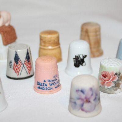 Thimble Collection:  Limoges France Porcelain, Hand Painted Floral Iceland 1973, Ensco Porcelain Pig on Barn Thimble Cover, Hand-painted...