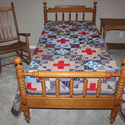 Willett Furniture Lancaster PA Amish Made Hand Crafted Solid Maple  Twin Spool Bed (1 of 2) shown with Handmade/Hand Quilted Patchwork...