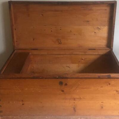 Antique Hand Crafted Dove Tailed Trunk with Interior Side Storage Compartments (37 3/8â€W x 18â€D x 18â€H)