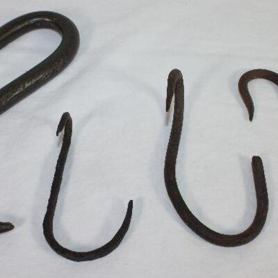 Antique Hand Forged Meat Hooks: Large 9 3/4â€ , 4 1/8â€5 1/4â€, 
