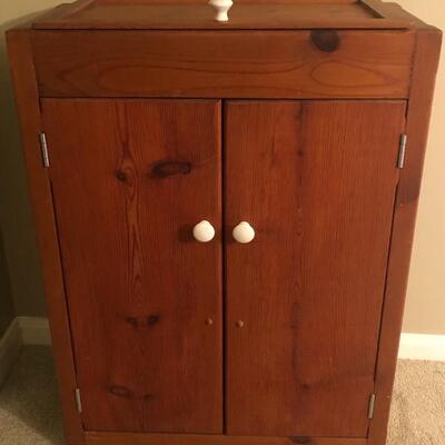 Vintage Pine 2 Door Cabinet and Lift Top with White Porcelain Knobs