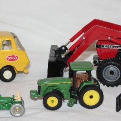 Tonka Vintage Shell Fuel Truck (6â€),  Ertl Case International Front End Loader. 1988 Matchbox Fire Truck #9,  Matchbox Series A Moko...