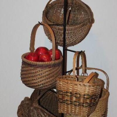 Longaberger Basket Wrought Iron Basket Stand (65â€) with Numerous Antique/Vintage Baskets