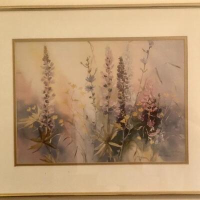 Karlyn Holman Signed and Numbered Water Color Print,  Matted and Framed in Brass Metal Frame.    