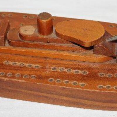WWII 1940â€™S Handmade Wood Ships Cribbage Board