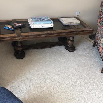 Beautiful wood coffee table with glass top