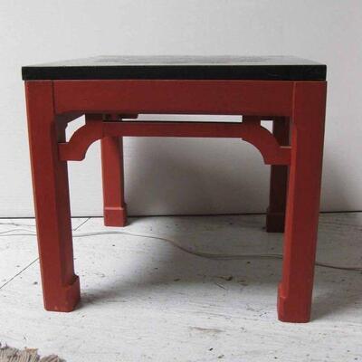 Red Asian Side Table w/ Granite Top (2 each)  