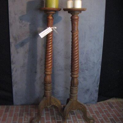 Tall Carved Wood Candlesticks   