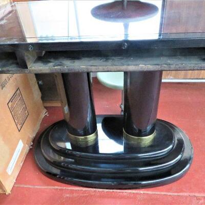 Black Lacquer Burled Wood Pedestal Table