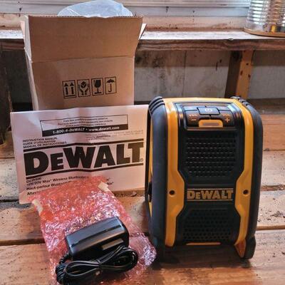 https://ctbids.com/#!/description/share/749493 Dewalt rechargeable bluetooth speaker new in the box with charging cable and instruction...