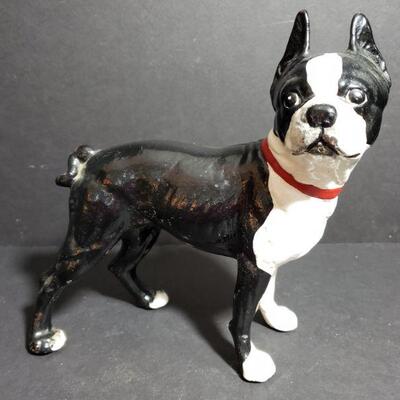 https://ctbids.com/#!/description/share/749422 This cast iron Boston Terrier appears to be handpainted and Measures 10