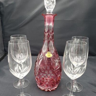 Beautiful red lead crystal decanter made in West Germany measures 13